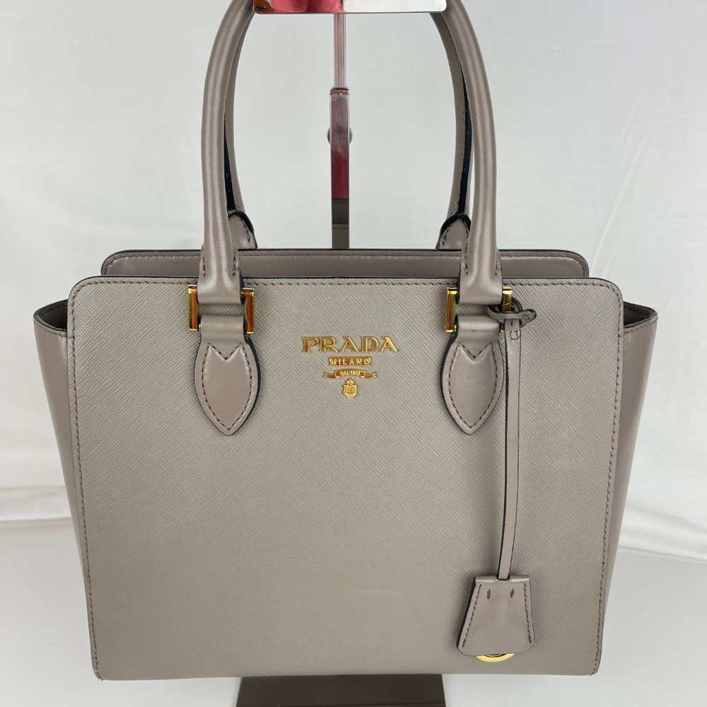 Prada Small Saffiano Gray Leather Tote - Authenticity Certified